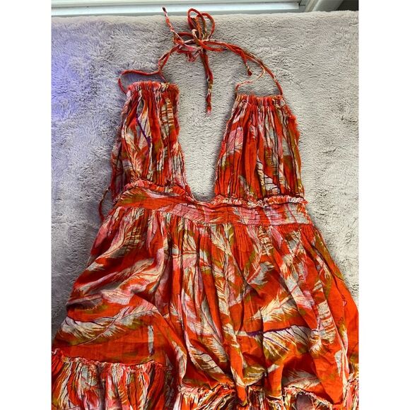 Free People Women's S Orange Floral Halter Backless Dress Summer Casual - Picture 3 of 9